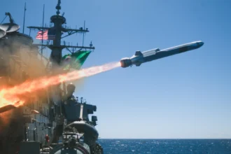 Naval Strike Missile leaving the launcher of USS Fitzgerald during RIMPAC 2024 off Hawaii