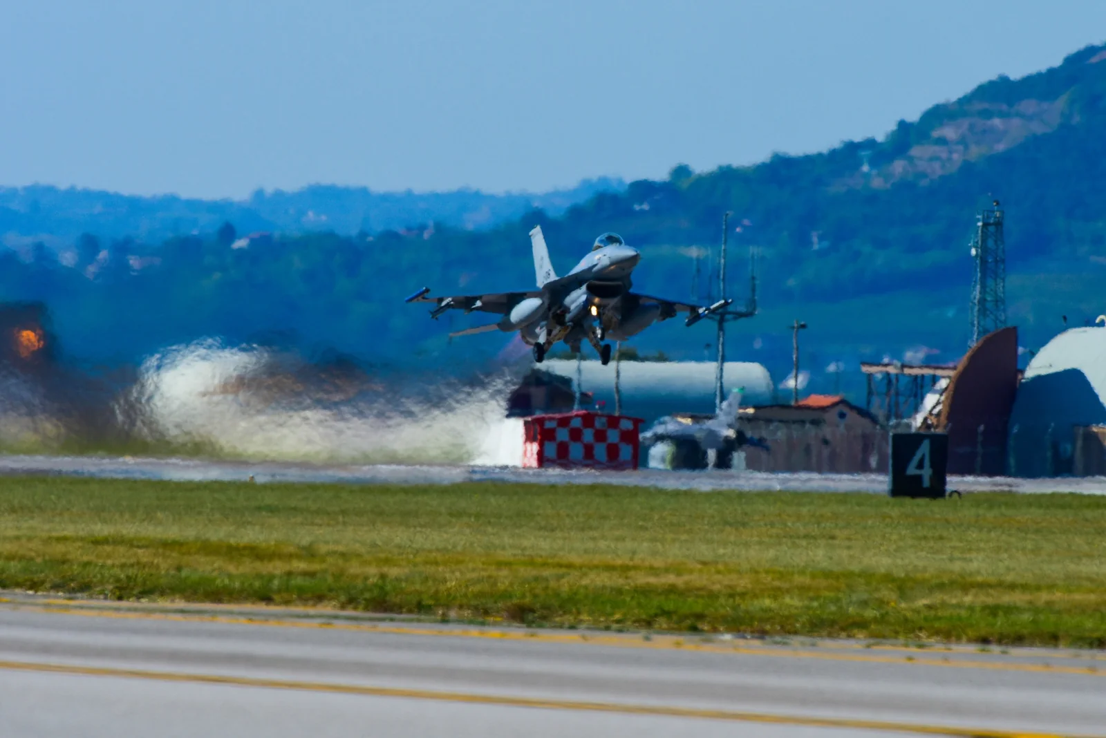 Royal Netherlands Air Force F-16 Fighting Falcon taking off during NATO exercise Steadfast Noon in northern Italy