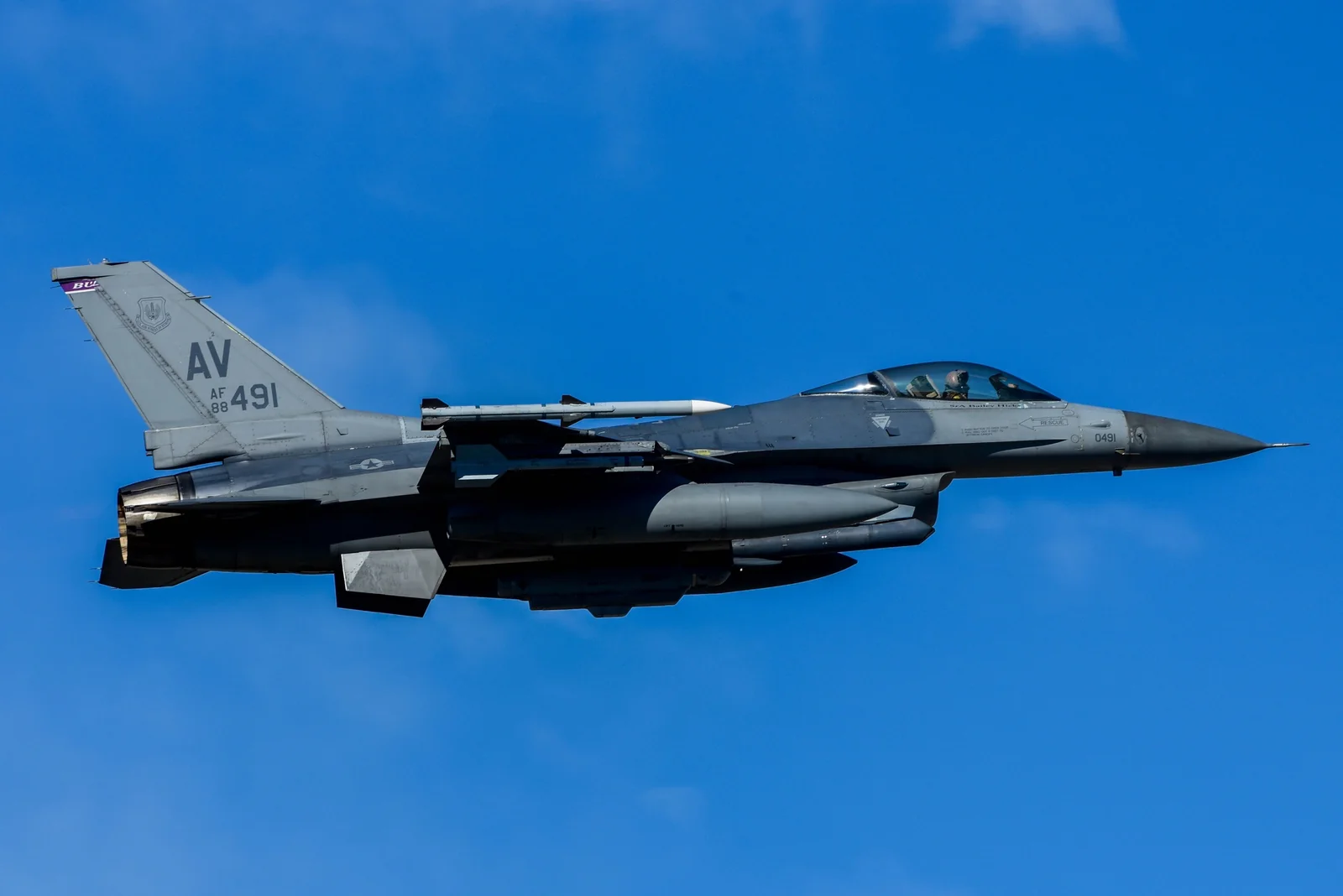 U.S. Air Force F-16 Fighting Falcon with Aviano AV tail code in flight during Steadfast Noon