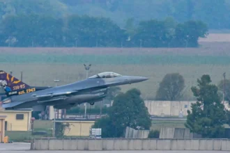 US Air Force F-16 Fighting Falcon taking off for Steadfast Noon in northern Italy